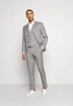 Check 3 Pieces Suit - Suit - Grey