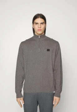 Les Deux Elias Patch Cashton Halfzip - Cardigan - Light Grey Melange/Rosin