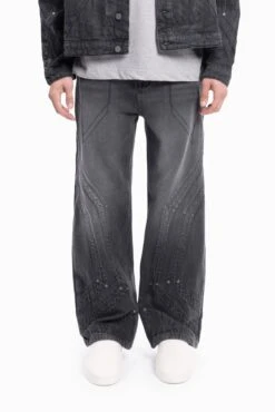 HEAVY CUTLINE BLACK WAVE WASH UNISEX - Relaxed Fit Jeans - Black Washed