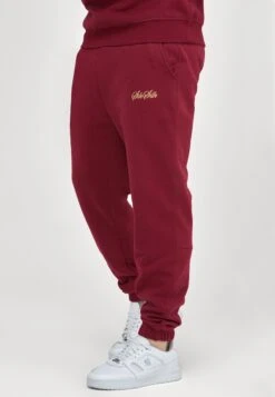 SikSilk Embossed Logo Relaxed Fit Joggers - Tracksuit Bottoms - Burgundy