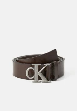 Calvin Klein BUCKLE TUMBLED - Belt - Dark Brown/antique Silver-coloured