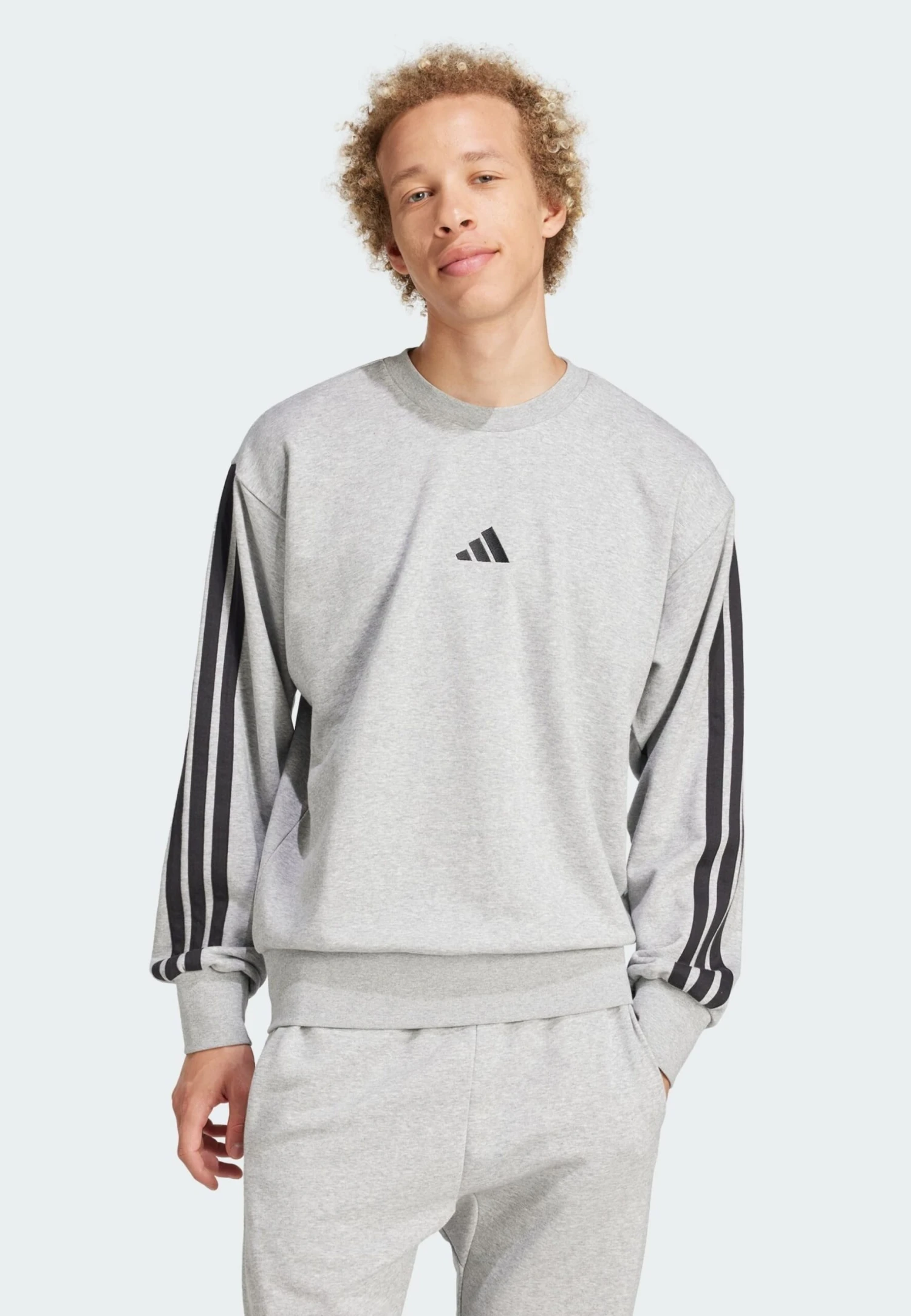 Adidas Sportswear ESSENTIALS 3-STRIPES - Sweatshirt - Medium Grey Heather Black 3 Adidas Sportswear ESSENTIALS 3-STRIPES - Sweatshirt - Medium Grey Heather Black