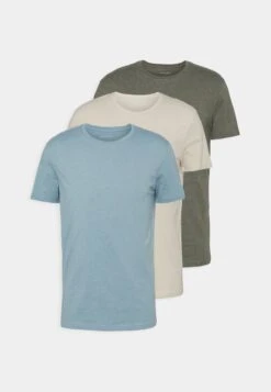Pier One 3 Pack - Basic T-Shirt - Brown/Beige/Light Blue -Stock X 6207198c93254405a2ac3fe4191f041d