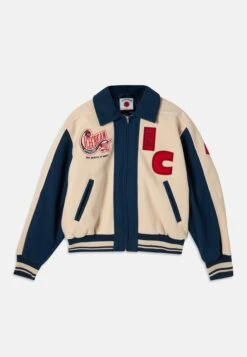 CHECKOUT VARSITY JACKET - Light Jacket - Ecru/blue -Stock X 6414969d32bc43aebea365454381b86b