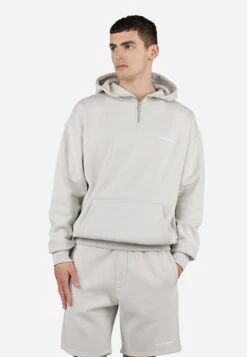 Pegador LOGO OVERSIZED HALF ZIP HOODIE - Hoodie - Heather Grey/white
