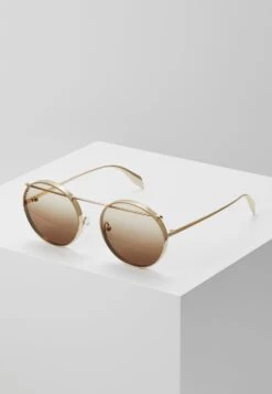 Alexander McQueen Piercing Round Metal Sunglasses Unisex - Sunglasses - Gold-Coloured/Brown