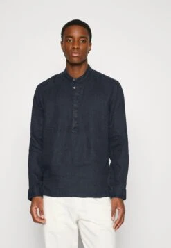 Marc O'Polo Band Collar Long Sleeve Half Placket Style - Shirt - Dark Navy