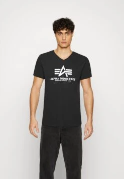 Alpha Industries Basic V Neck - Print T-Shirt - Black