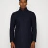 Hidden Button Placket - Classic Coat - Navy