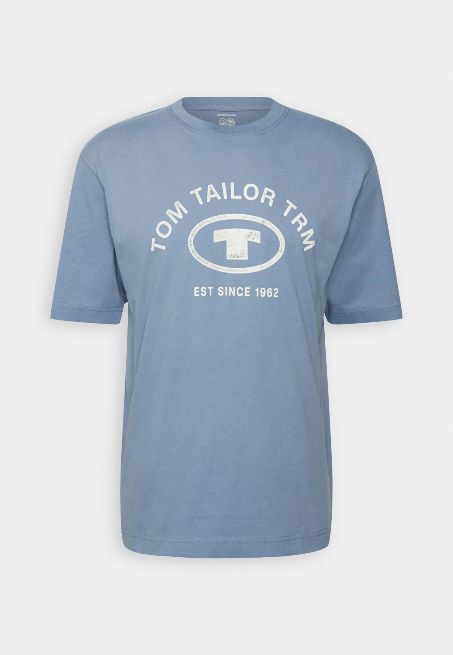 Tom Tailor Relaxed Crewneck Logo- Print T-Shirt - Greyish Mid Blue 6 Tom Tailor Relaxed Crewneck Logo- Print T-Shirt - Greyish Mid Blue - Image 4