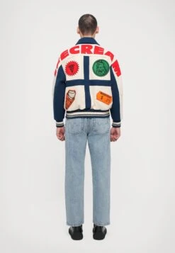 CHECKOUT VARSITY JACKET - Light Jacket - Ecru/blue -Stock X e61cdfbe9ebe49b8bbd24a2be735bb48