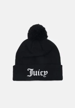 Juicy Couture Flat Beanie With Pom Pom With Raised Embroidery Unisex - Beanie - Black/White